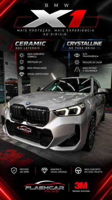 Conforto térmico não precisa significar vidros extremamente escuros. ☀️🚘

Essa foi justamente a escolha do proprietário desta BMW X1: ele queria reduzir o calor dentro do veículo, mas sem deixar os vidros muito escuros.

Para chegar nesse equilíbrio, utilizamos duas tecnologias 3M:

✨ 3M Ceramic VLT 35 nas laterais
Proporciona excelente conforto térmico, mais privacidade e um visual elegante, mantendo uma ótima experiência visual de dentro para fora.

☀️ 3M Crystalline no para-brisa
Uma das tecnologias mais avançadas da 3M, escolhida justamente para quem busca alto desempenho térmico preservando transparência e excelente visibilidade.

Essa combinação ajuda a reduzir a sensação de calor dentro da cabine, bloqueia até 99,9% dos raios UV e utiliza tecnologias não metalizadas, sem interferência nos sinais eletrônicos do veículo.

E esse projeto mostra algo que sempre explicamos aos nossos clientes:

uma película não precisa ser extremamente escura para oferecer conforto térmico.

A tecnologia por trás dela faz toda a diferença.

Na Flashcar Films, entendemos primeiro o que cada cliente procura para depois indicar a combinação mais adequada entre tonalidade, visibilidade, privacidade e desempenho térmico.

📍 Flashcar Films 3M | Botucatu-SP
🏆 Aplicador autorizado 3M

Menos calor. Excelente visibilidade. Tecnologia 3M para você sentir a diferença todos os dias.

#FlashcarFilms #BMWX1 #BMW #3MCeramic #Ceramic35 Crystalline Pelicula3M ConfortoTermico ProtecaoUV Tecnologia3M Botucatu